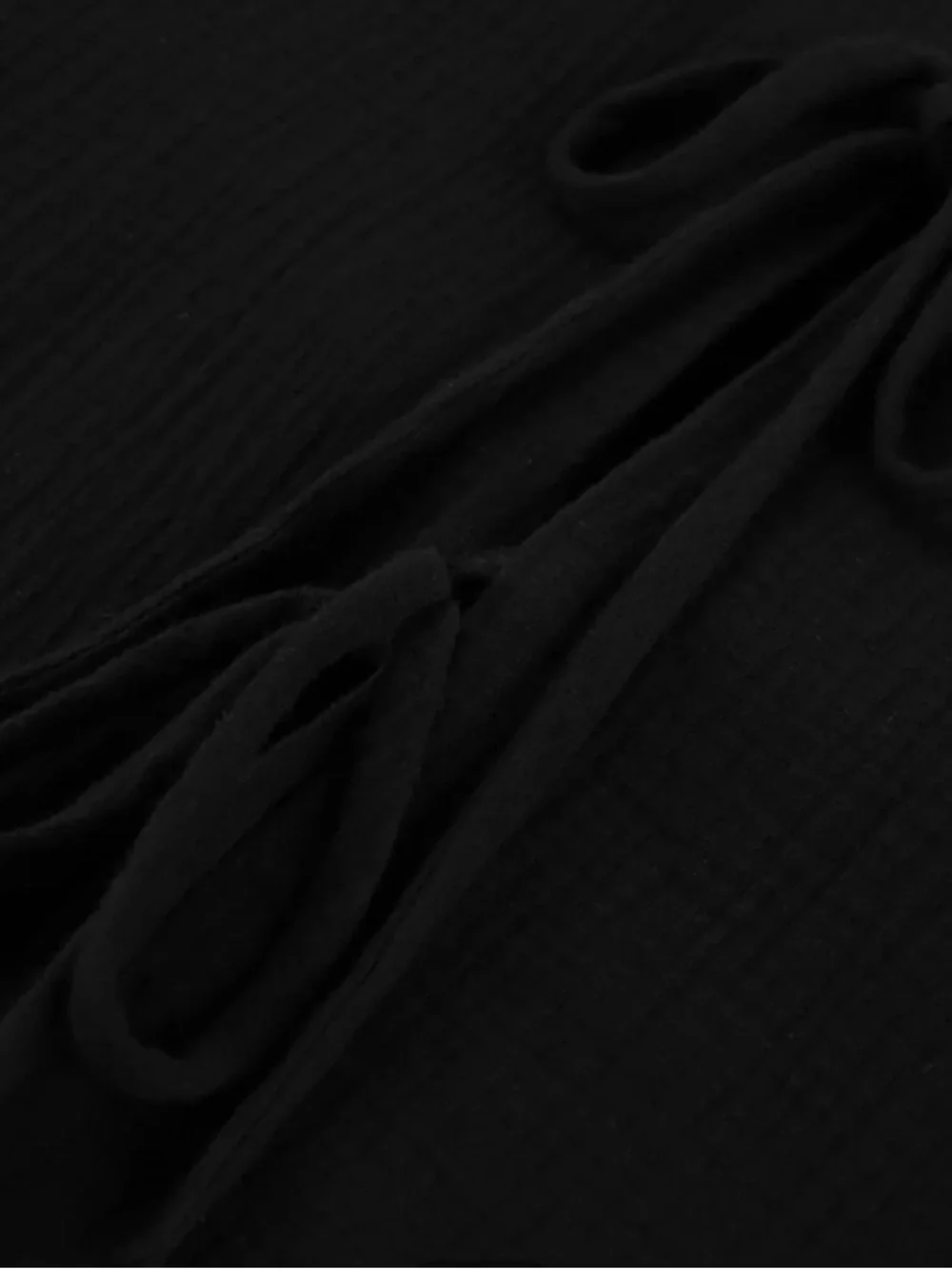 Commense Black Cotton Tie-Front Long Sleeve Shorts Set